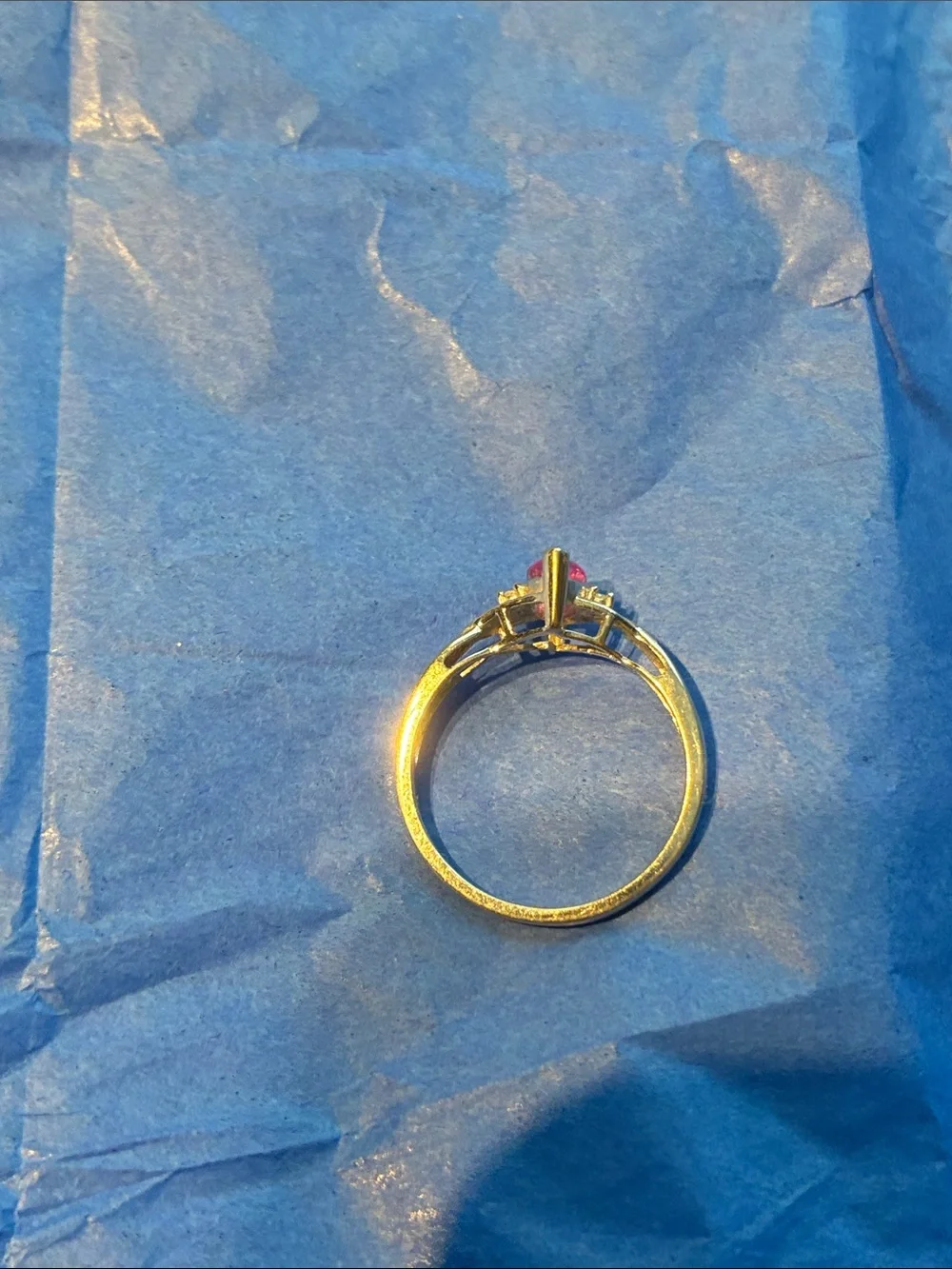 Delicate 10K White Gold Marquise Pink  Topaz (?) Ring with Small Diamonds Size 7